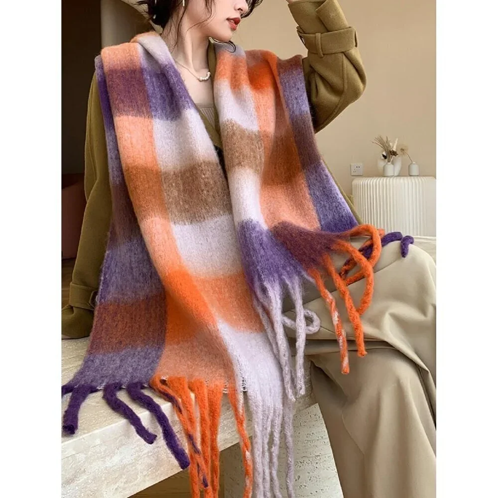 Women's Brown Orange Purple Winter Warm Shawl Cold Weather Thick Blanket Scarfs